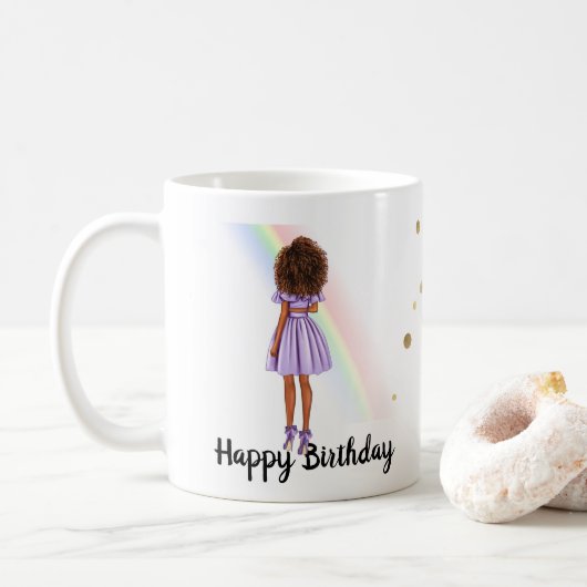 Mug Anniversaire de la femme afro-américaine"Mug (Avec donut)