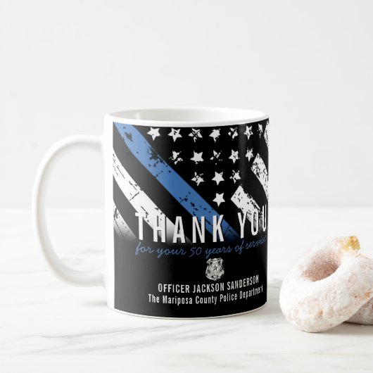 Mug Anniversaire de la retraite de la police Ligne ble (Avec donut)