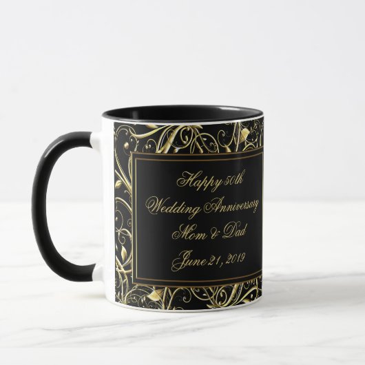 Mug Anniversaire de mariage noir de Flourish (Gauche)