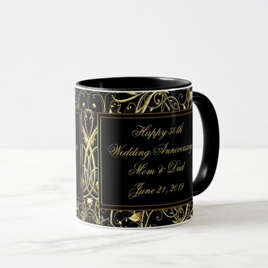 Mug Anniversaire de mariage noir de Flourish (Devant droit)