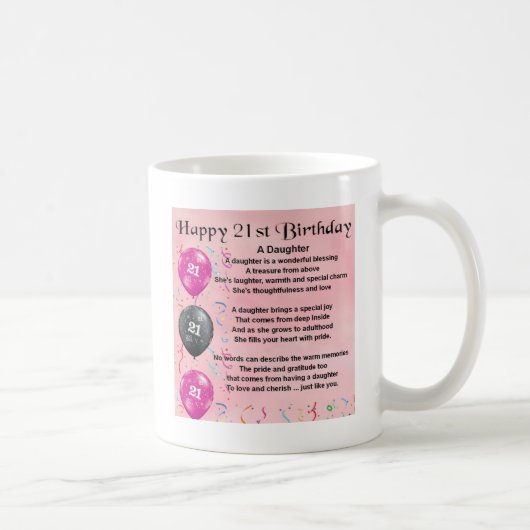 Mug Anniversaire de poème de fille 21ème (Droite)