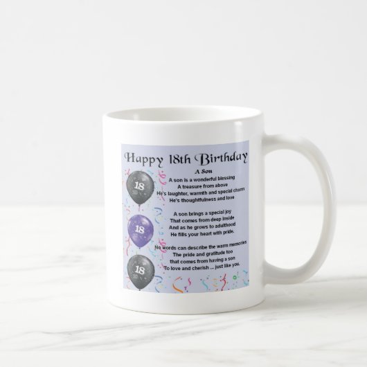 Mug Anniversaire de poème de fils 18ème (Droite)