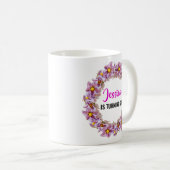 Mug Anniversaire des 21 ans rose, violet et bleu (Devant droit)