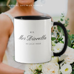 Mug Anniversaire du Fiançailles de la Fête des mariées<br><div class="desc">Créez un garde unique pour que la mariée soit avec cette tasse moderne avec une police de script élégante. Mug dispose d'une poignée noire et intérieur. Parfait pour un cadeau de douche nuptiale,  cadeau fiançailles ou cadeau d'anniversaire mariage.</div>