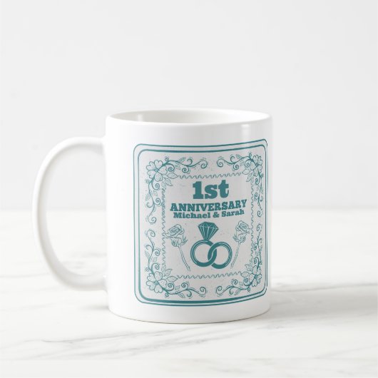 Mug Anniversaire Floral mariage année personnalisable (Gauche)