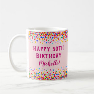 Mug Anniversaire Fun Rose coloré Confetti