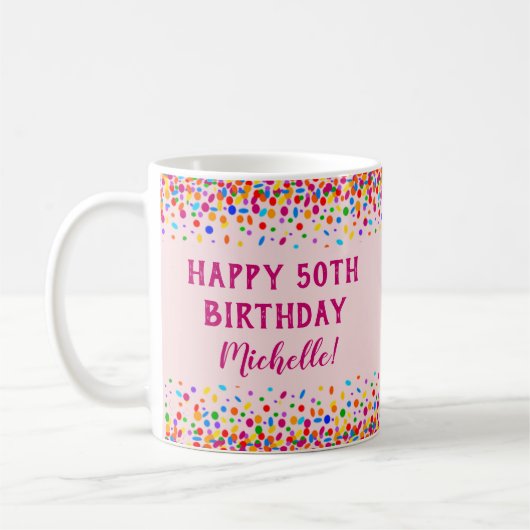 Mug Anniversaire Fun Rose Coloré Confetti (Gauche)