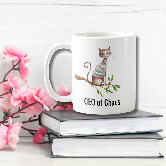 Mug Anniversaire Funny Chat "PDG de Chaos" Chat Maman