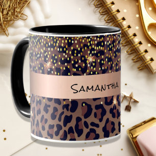 Mug Anniversaire léopard motif brun noir nom âge