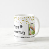 Mug Anniversaire moderne 2 Photos Gold Confetti Noms (Devant droit)