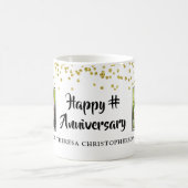 Mug Anniversaire moderne 2 Photos Gold Confetti Noms (Centre)