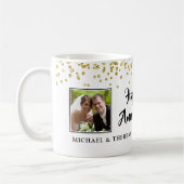 Mug Anniversaire moderne 2 Photos Gold Confetti Noms (Gauche)