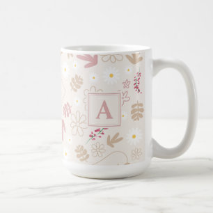 Mug Anniversaire monogrammé joli floral pastel rose