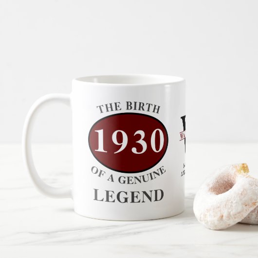 Mug Anniversaire personnalisé 1930 Monogramme Nom de l (Avec donut)