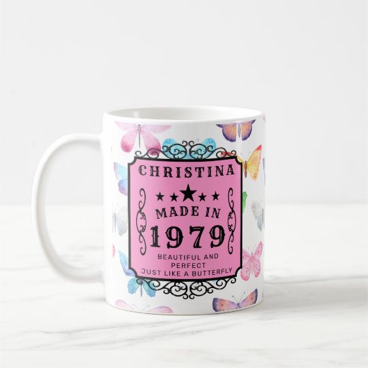 Mug Anniversaire personnalisé 1979 Papillons Ajouter u (Gauche)