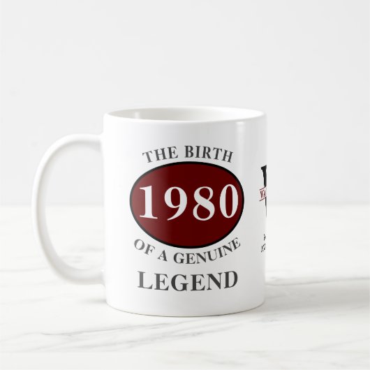 Mug Anniversaire Personnalisé 1980 Monogramme Ajouter (Gauche)