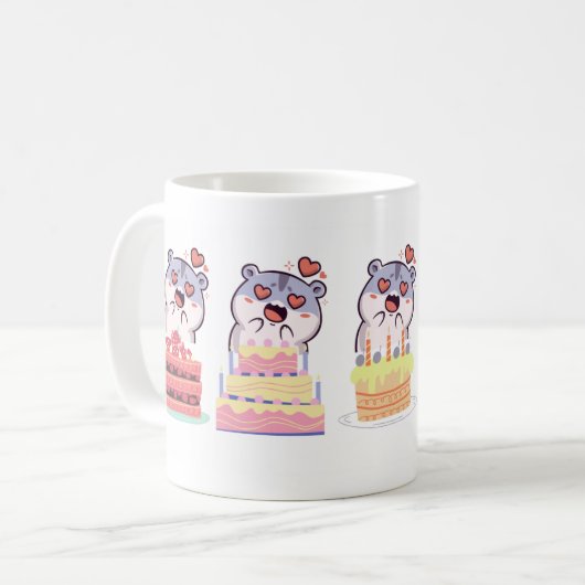 Mug Anniversaire Surprise avec la conception de gâteau (Devant gauche)