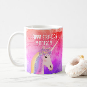Mug Anniversaire Unicorn Rainbow Watercolor Personnali