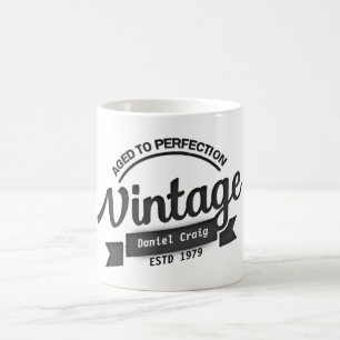 Mug anniversaire vintage personnalisé vieilli à café p