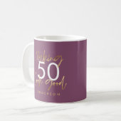 Mug Anniversaire violet et or simple élégant (Devant gauche)