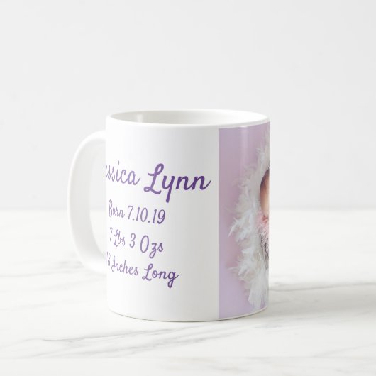 Mug Annonce de la date de naissance du bébé avec photo (Devant gauche)