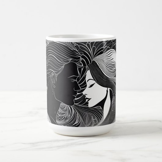 Mug Anticipation Noir & Blanc Silhouette Kiss (Centre)