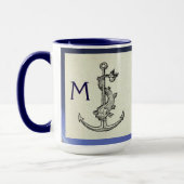 Mug ANTIQUE ANCRE & POISSON NAUTIQUE Marine Blue Monog (Gauche)