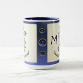 Mug ANTIQUE ANCRE & POISSON NAUTIQUE Marine Blue Monog (Centre)