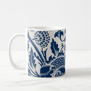 Mug Antique Floral ornemental blanc sur marine