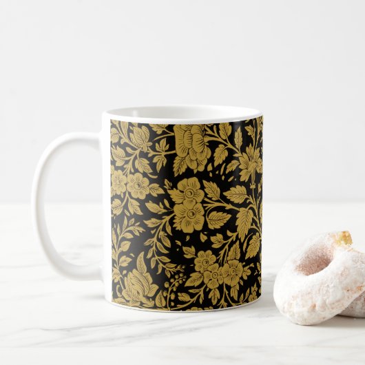 Mug Antique Gold Floral Indian Lac-work Black Pattern (Avec donut)