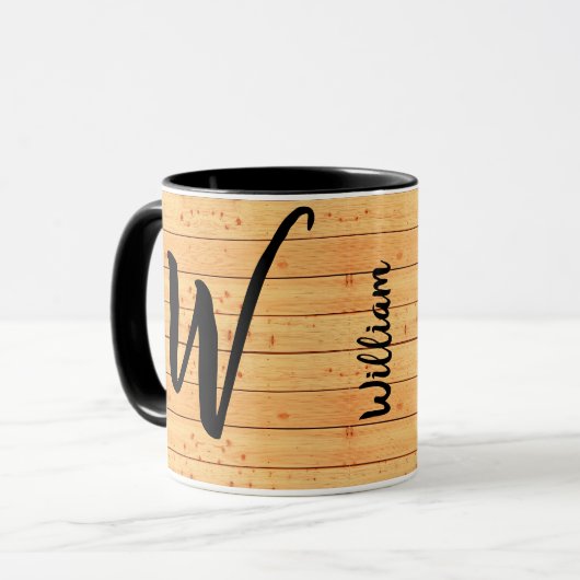 Mug Antique Nom de bois Monogramme, Café Vintage (Devant gauche)