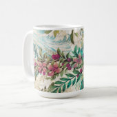 Mug Antique Peacock Illustré & Fleurs Grunge (Devant gauche)