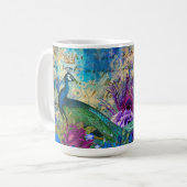 Mug Antique Peacock Illustré & Fleurs Grunge (Devant gauche)