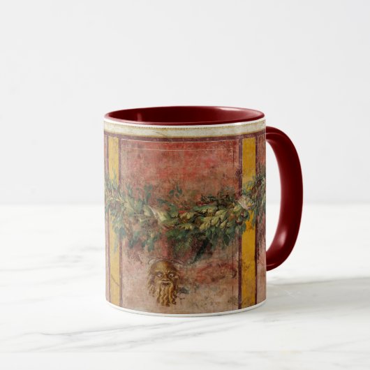 MUG ANTIQUE ROMAN FRESCO,SATYR MASK,GARLAND,FRUITS  (Devant droit)