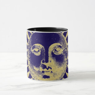 Mug Antique Vintage Gold Blue Sun Face