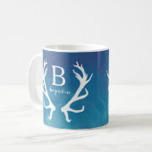 Mug Antlers de cerfs rustiques Monogramme Aquarelle Bl (Devant gauche)
