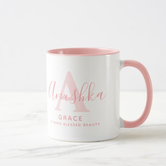 Mug Anushka nom signification et un monogramme rose do (Droite)