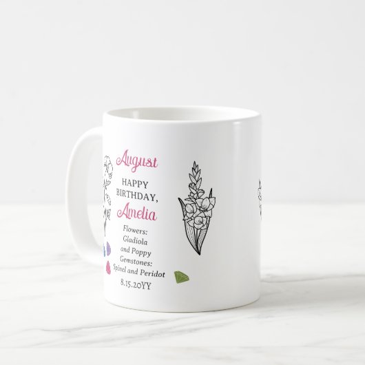 Mug Août Gladiola et Poppy Anniversaire Keepsaké (Devant gauche)