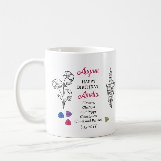 Mug Août Gladiola et Poppy Anniversaire Keepsaké (Gauche)