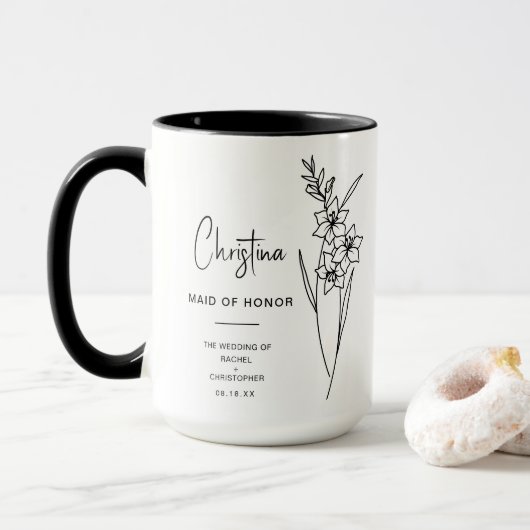 Mug Août Maid of Honor | Gladiolus Fleur de naissance (Avec donut)