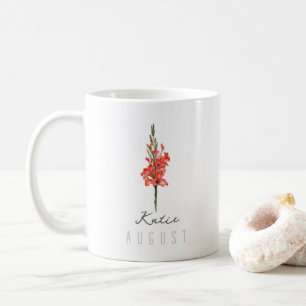 Mug Août Mois de naissance Fleur avec nom - Gladiolus