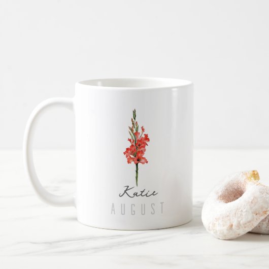 Mug Août Mois de naissance Fleur avec nom - Gladiolus (Avec donut)