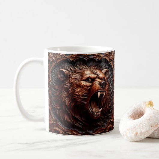 Mug Apparence en cuir 3D avec grizzli imprimé (Avec donut)