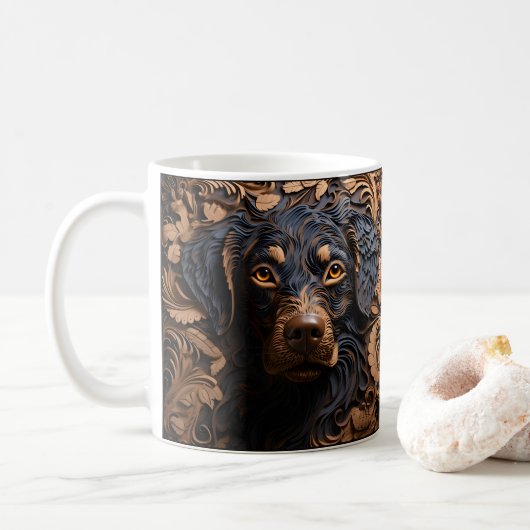 Mug Apparence en cuir 3D imprimé Black Lab Chien (Avec donut)
