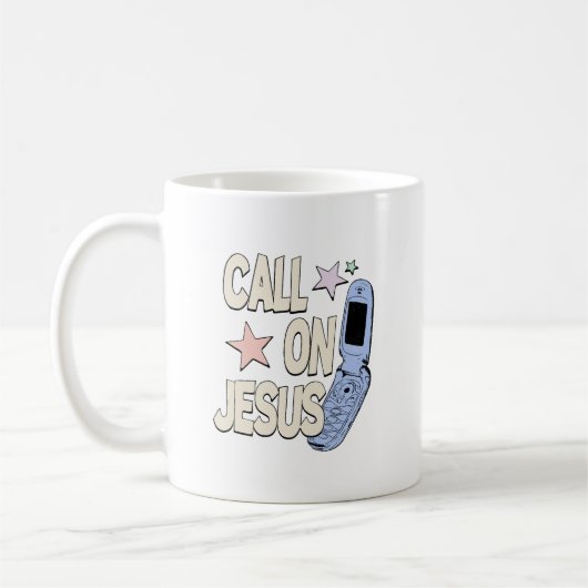 Mug Appellez Jésus – Design Rétro de Foi (Gauche)