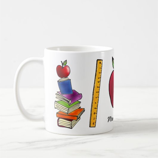 Mug Apple avec la pile de livre ajoutent le nom (Gauche)