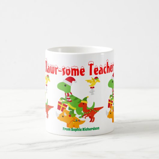 Mug Appréciation de l'enseignant de Noël Enfants Dinos (Centre)