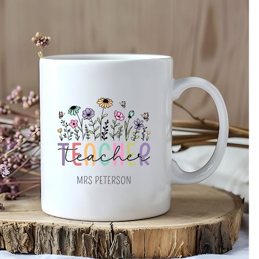 Mug Appréciation de l'enseignant Fleur sauvage personn