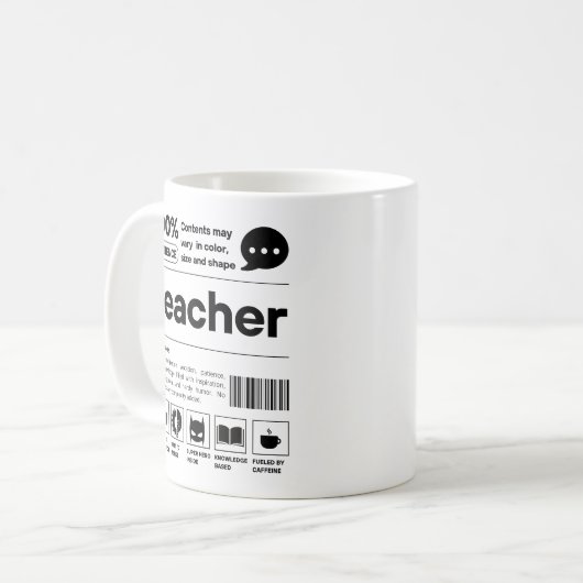Mug Appréciation de l'enseignant Funny Barcode moderne (Devant gauche)