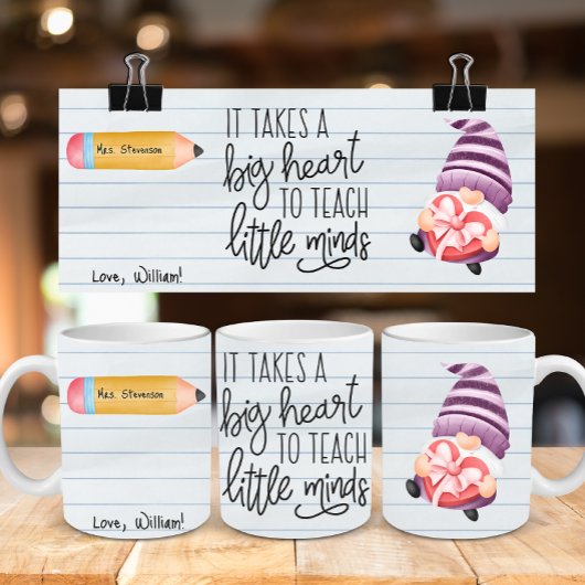 Mug Appréciation de l'enseignant Gnome avec coeur